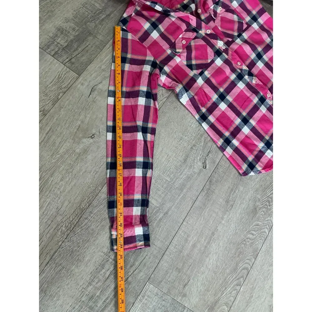 Eddie Bauer Women’s M Pink Plaid Hooded Flannel Shirt Outdoors/Hiking/Camping